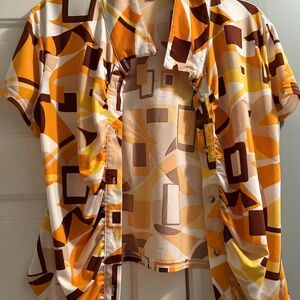 Geometric Print Women's Top - Orange and Brown